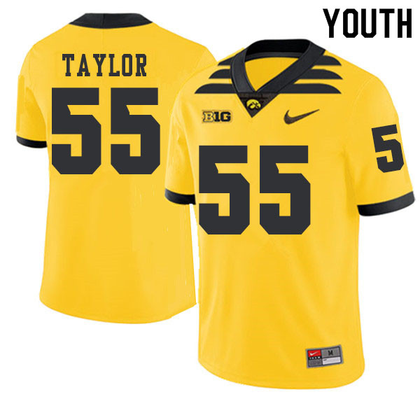 2019 Youth #55 Kyle Taylor Iowa Hawkeyes College Football Alternate Jerseys Sale-Gold - Click Image to Close